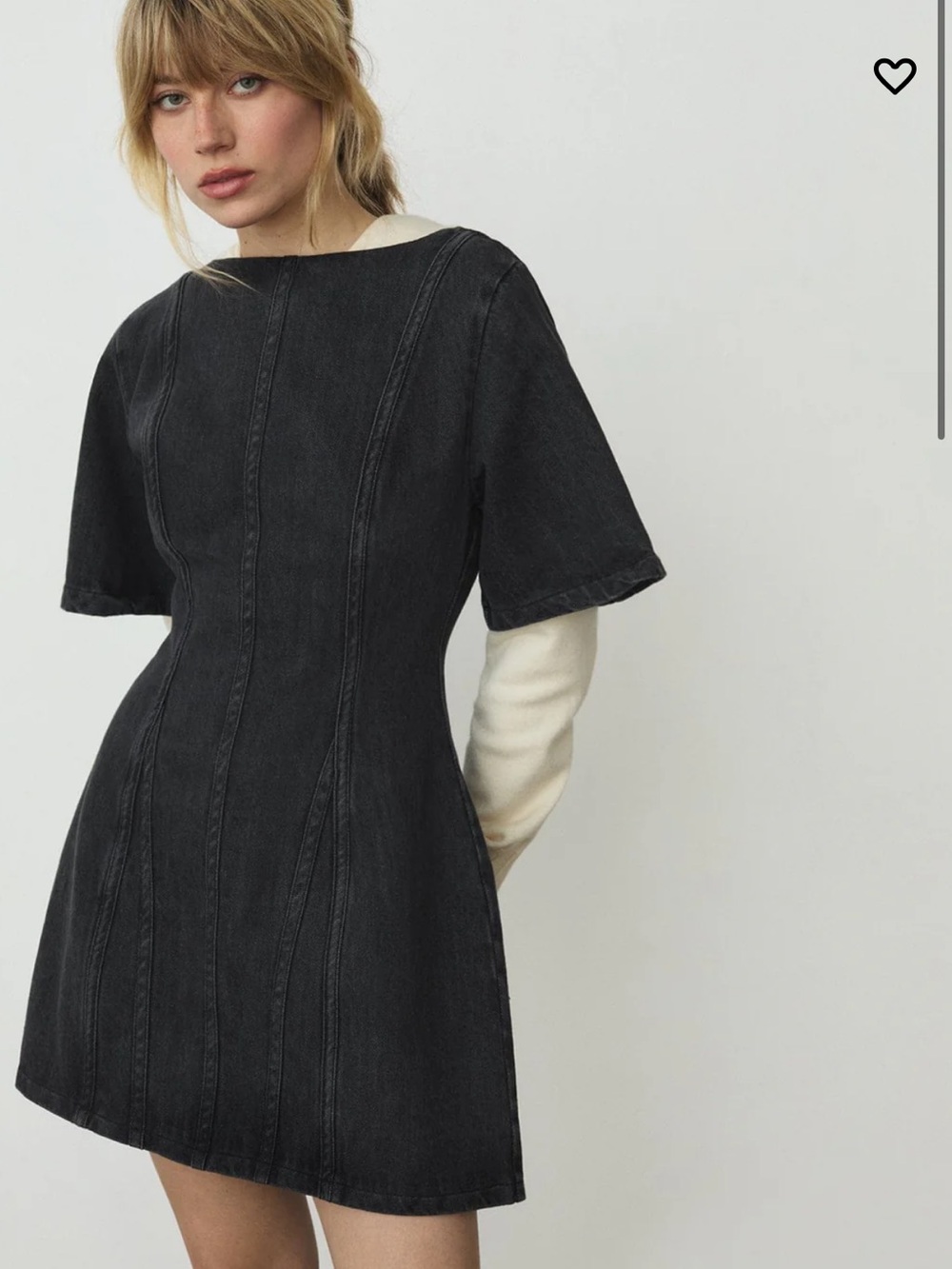 LAAGAM New Rosette Grey Black Denim Short Sleeve Mini Dress Women’s Medium NWT